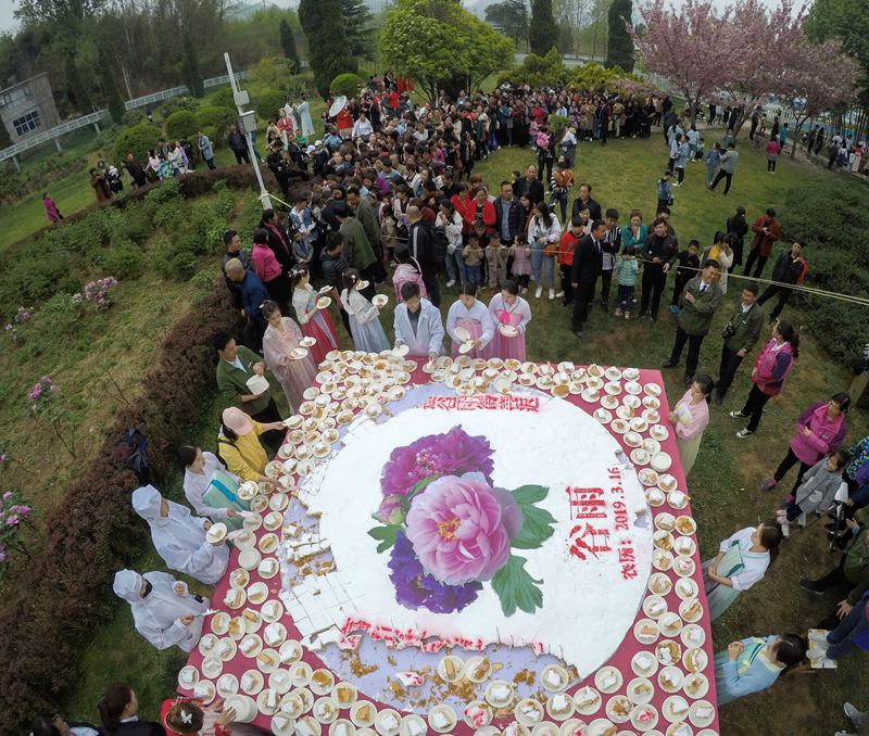 河南鸡冠洞： 千人共享3米牡丹“花王”糕